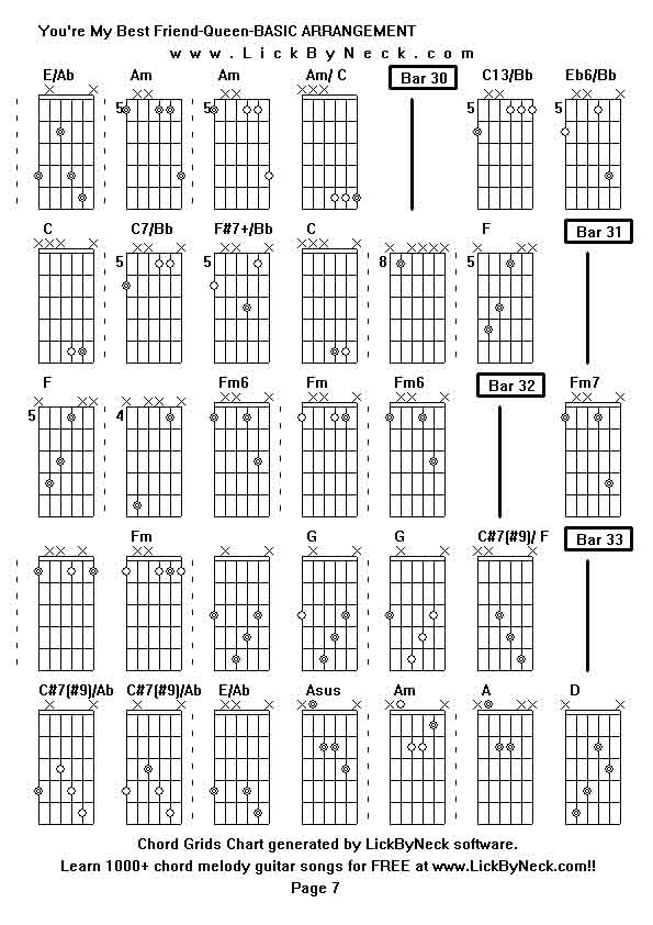 Chord Grids Chart of chord melody fingerstyle guitar song-You're My Best Friend-Queen-BASIC ARRANGEMENT,generated by LickByNeck software.